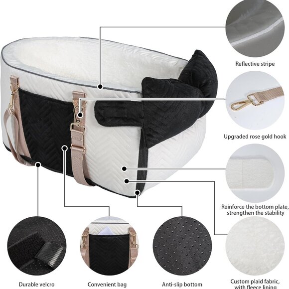 Dog Car Seat for Small Dogs Adjustable Portable Center Console - Picture 7 of 8